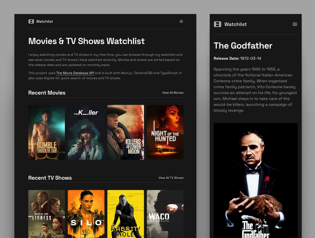 Screenshot of Movies & TV Shows Watchlist project