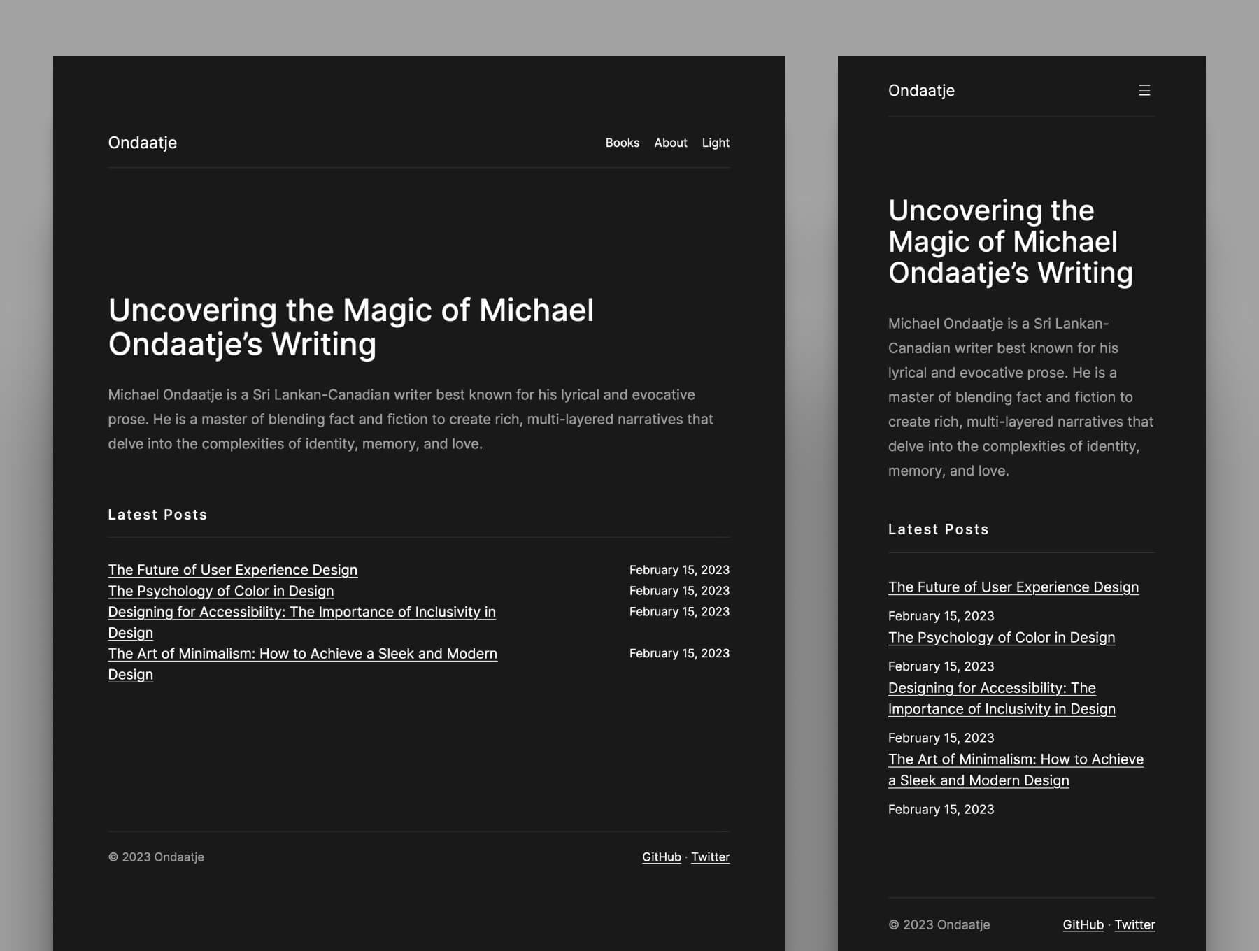 Screenshot of Ondaatje WordPress Block Theme project