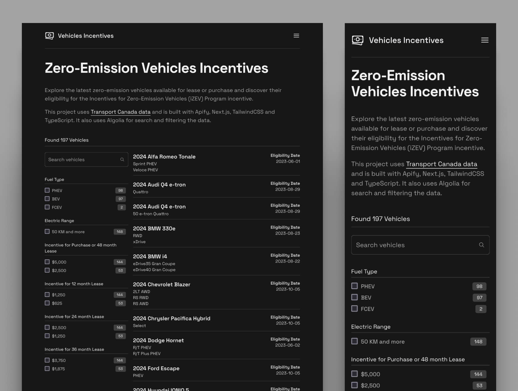 Screenshot of Zero-Emission Vehicles Incentives project