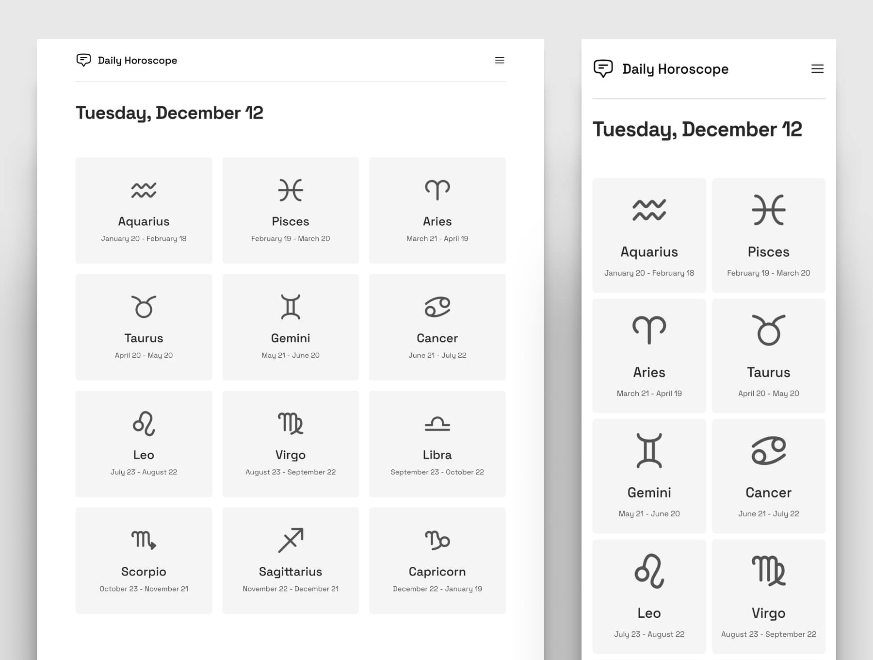 Screenshot of Daily Horoscope project