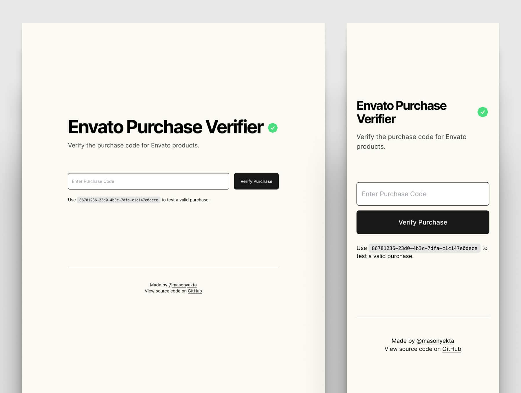 Screenshot of Envato Purchase Verifier project
