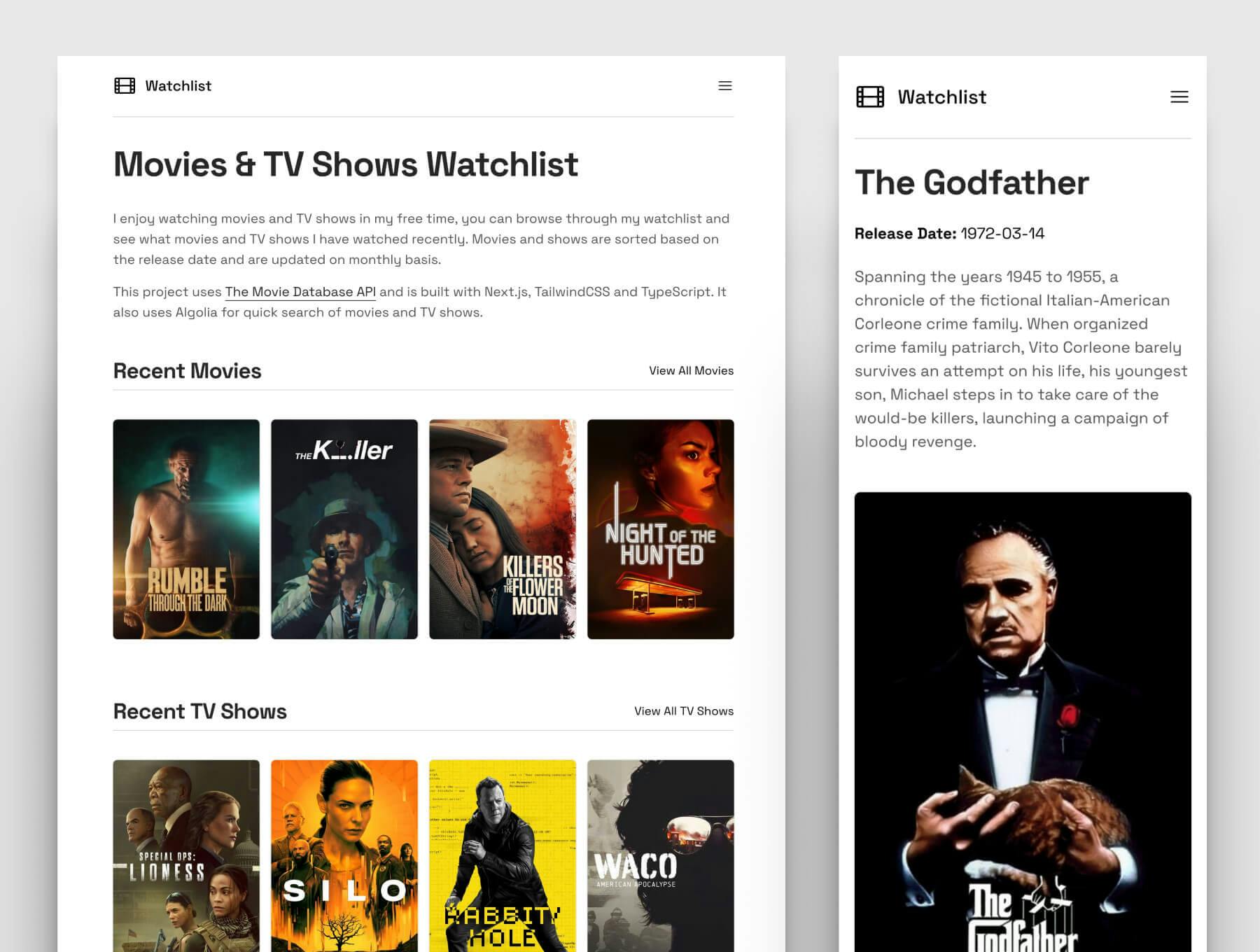 Screenshot of Movies & TV Shows Watchlist project
