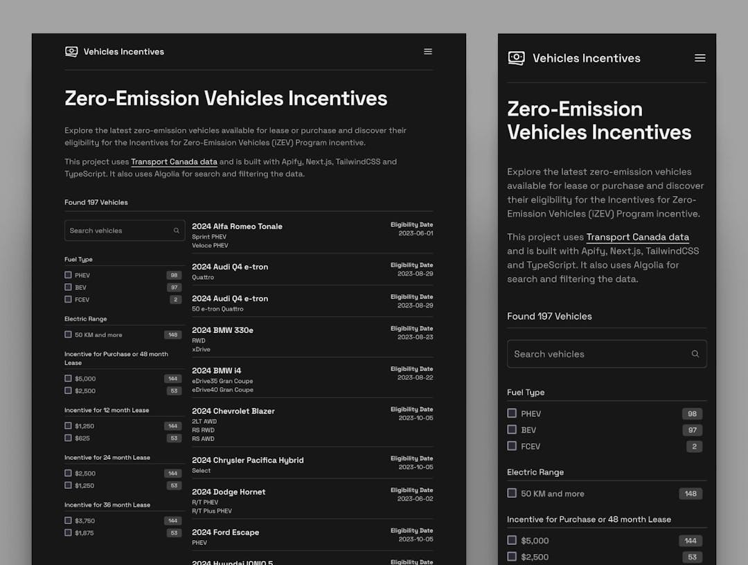 Screenshot of Zero-Emission Vehicles Incentives project
