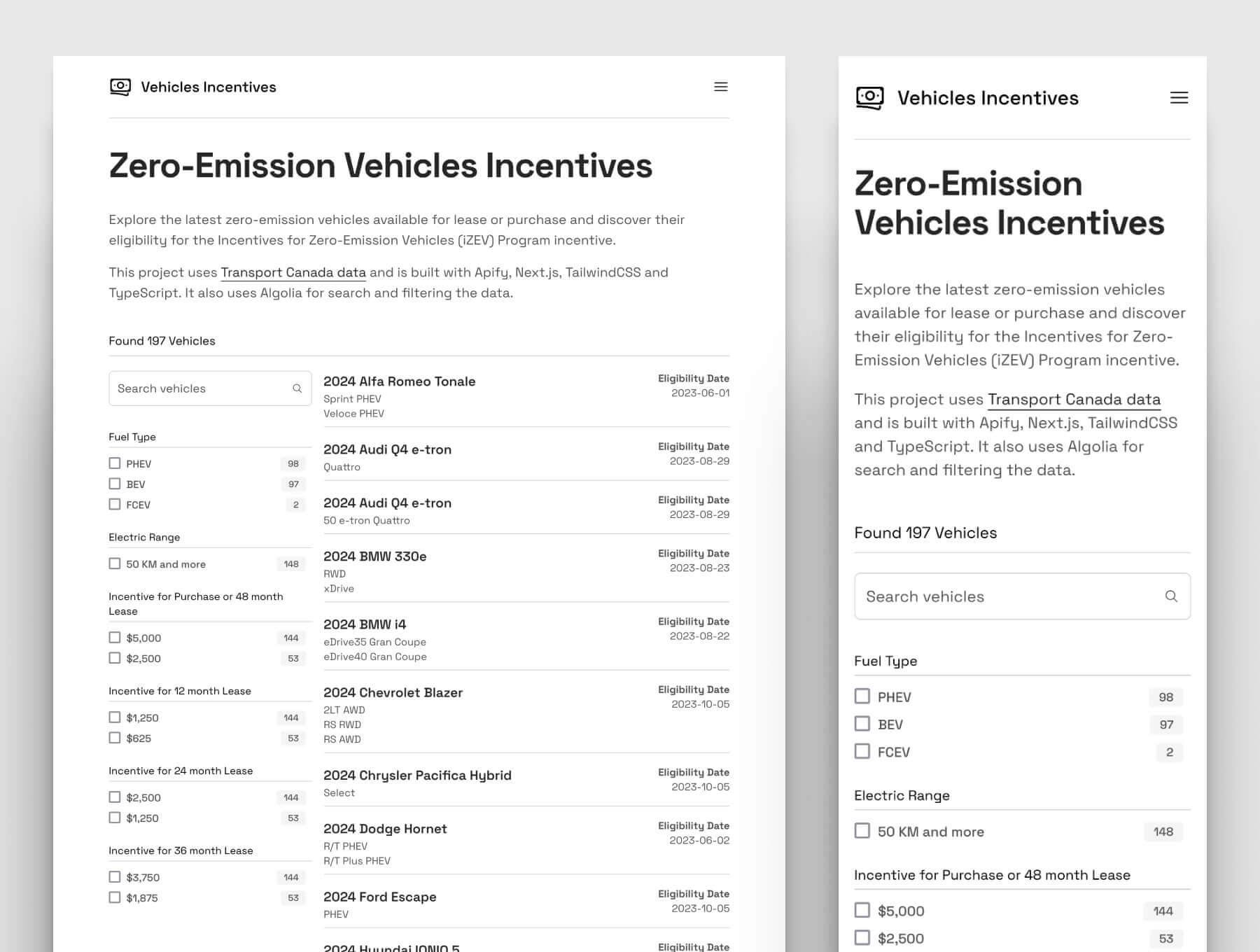 Screenshot of Zero-Emission Vehicles Incentives project